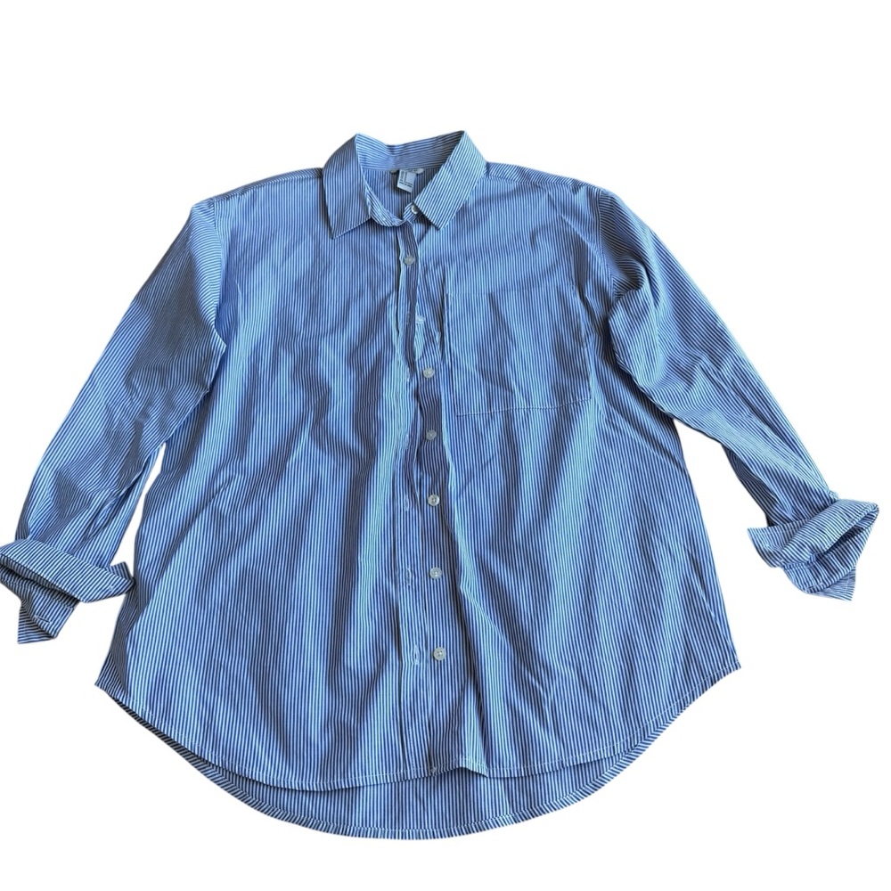 Forever 21 Women’s Size M Blue Striped Button Down Collared Shirt Cleangirl